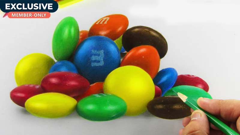 How to draw M&Ms with colored pencils