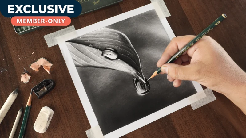 Realistic Leaf with Dew Drops Drawing!